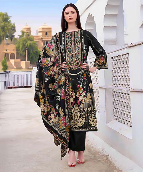 Black Cambric Cotton Casual Wear Salwar Kameez