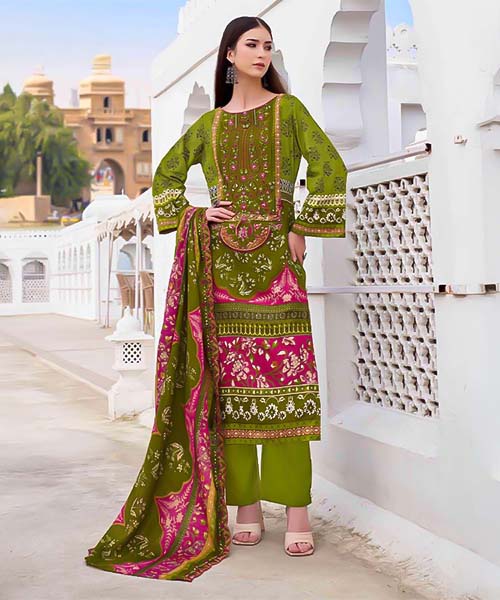 Green Cambric Cotton Casual Wear Salwar Kameez