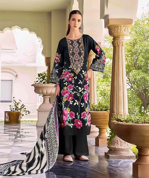 Black  Cambric Cotton Casual Wear Salwar Kameez in edinburgh