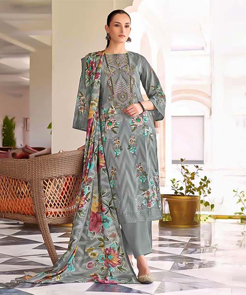 Grey  Cambric Cotton Casual Wear Salwar Kameez in edinburgh