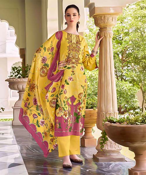 Yellow  Cambric Cotton Casual Wear Salwar Kameez in edinburgh