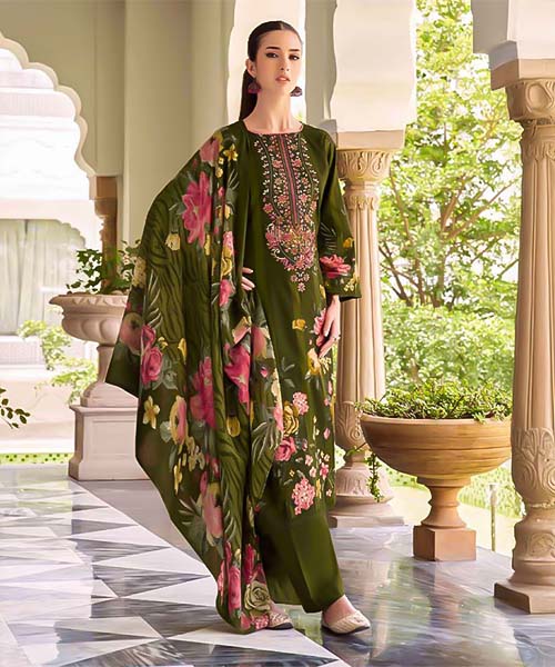 Green  Cambric Cotton Casual Wear Salwar Kameez in edinburgh