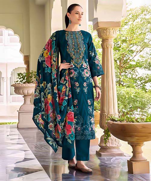 Blue Cambric Cotton Casual Wear Salwar Kameez in edinburgh