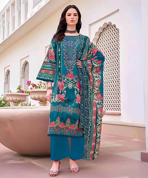 Blue  Cambric Cotton Printed Salwar Kameez in cyprus