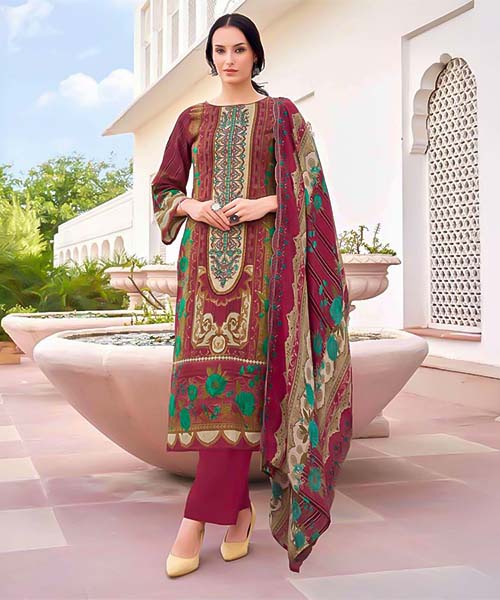 Red  Cambric Cotton Printed Salwar Kameez in cyprus