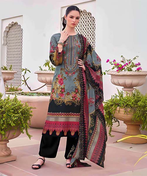 Black  Cambric Cotton Printed Salwar Kameez in cyprus