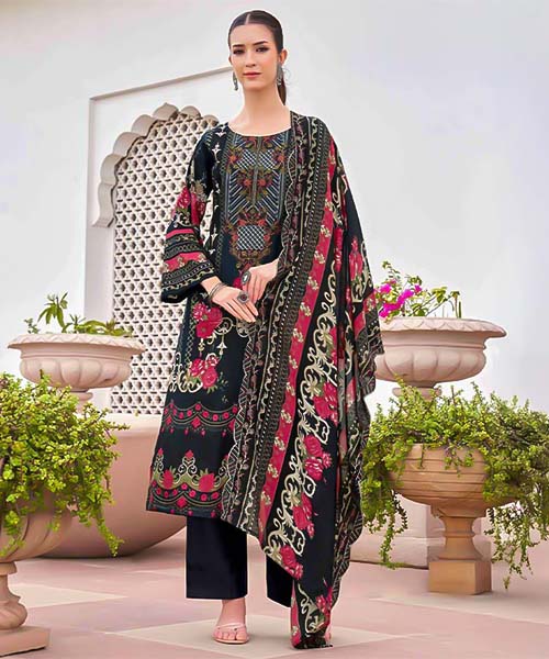 Black  Cambric Cotton Printed Salwar Kameez in cyprus