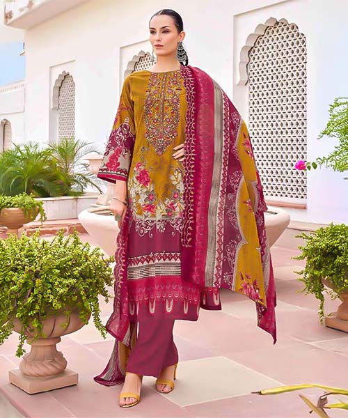 Yellow  Cambric Cotton Printed Salwar Kameez in cyprus