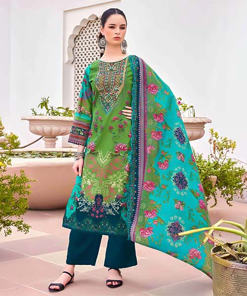 Green Cambric Cotton Printed Salwar Kameez in cyprus