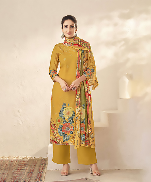 Yellow Viscose Casual Suit