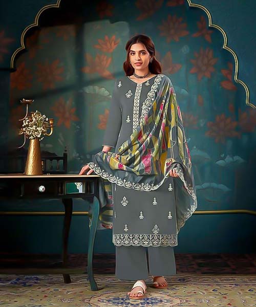 Grey Cotton Casual Wear Salwar Kameez