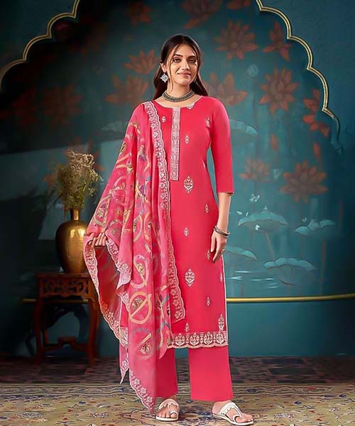 Red Cotton Casual Wear Salwar Kameez