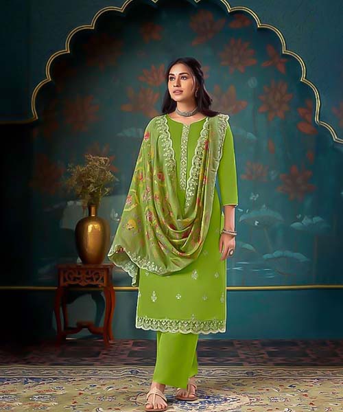 Green Cotton Casual Wear Salwar Kameez