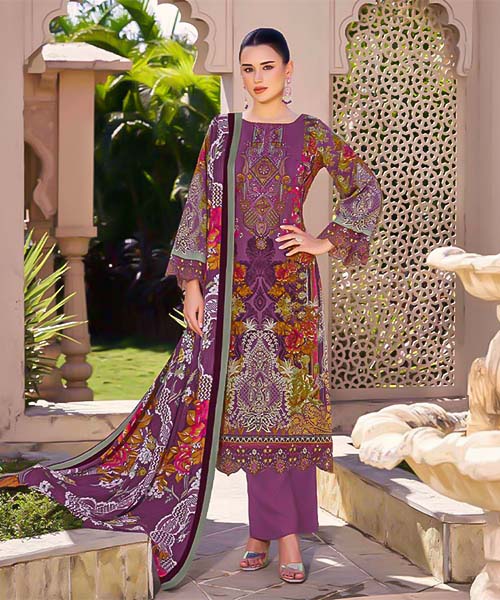 Purple Cambric Cotton Casual Wear Salwar Kameez