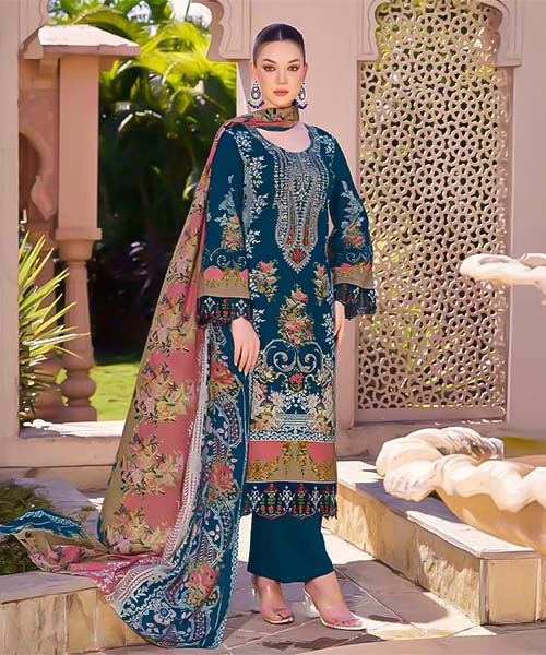 Blue Cambric Cotton Casual Wear Salwar Kameez in canada