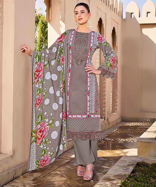 Grey Cambric Cotton Casual Wear Salwar Kameez in canada