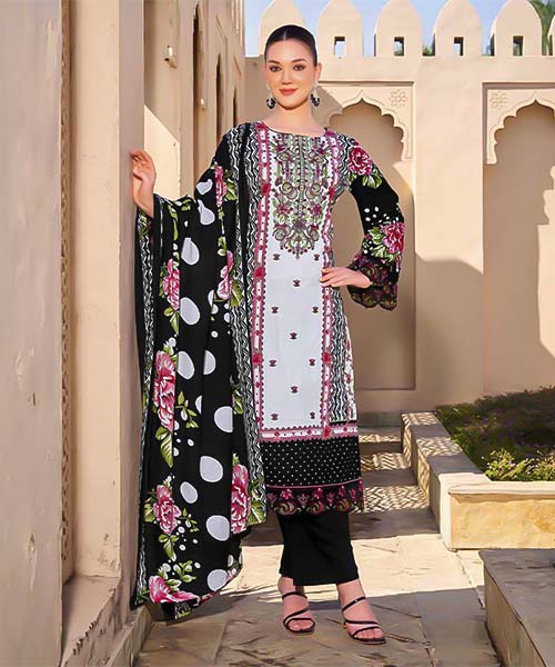 Black and White Cambric Cotton Casual Wear Salwar Kameez in canada