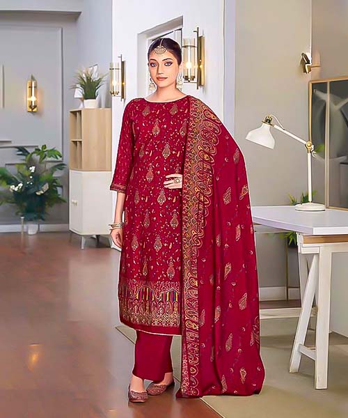 Red  Viscose Casual Wear Salwar Kameez