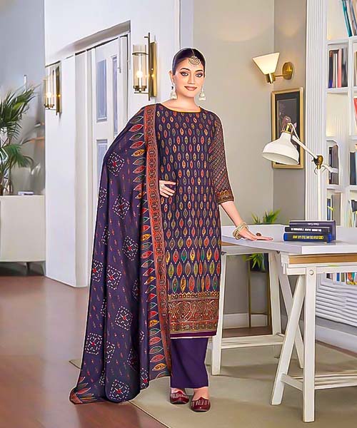 Violet Viscose Casual Wear Salwar Kameez