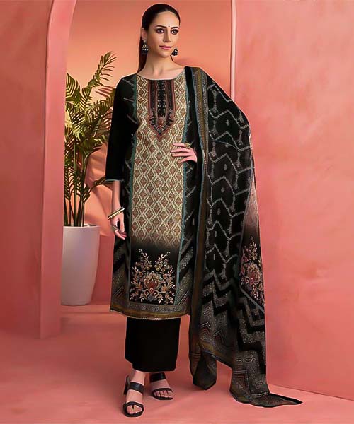 Black  Viscose Muslin Casual Wear Salwar Kameez