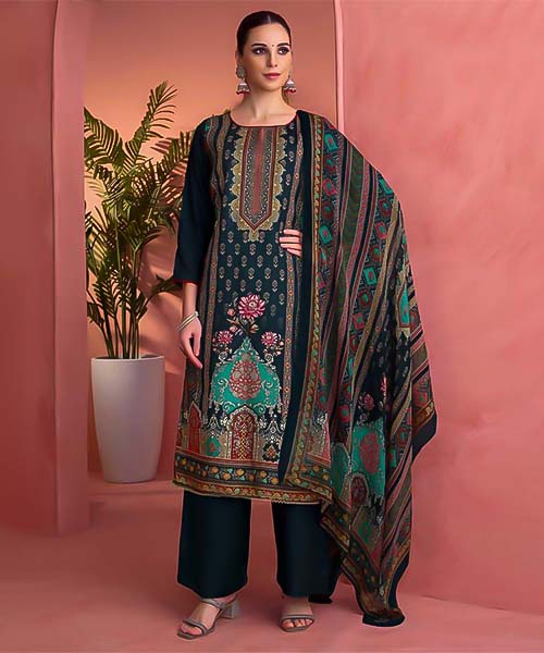 Blue Viscose Muslin Casual Wear Salwar Kameez