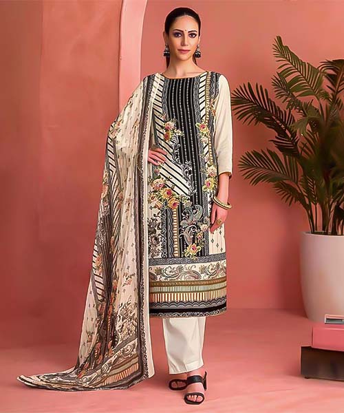 White Viscose Muslin Casual Wear Salwar Kameez