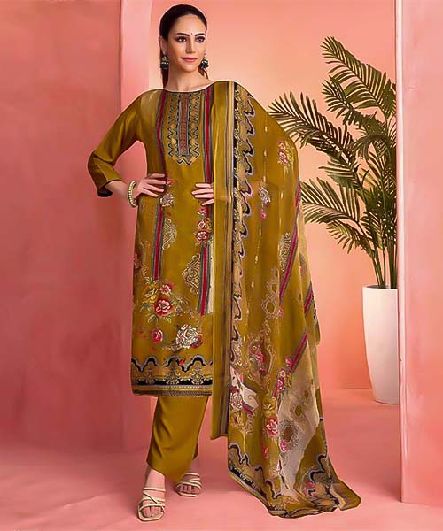 Yellow Viscose Muslin Casual Wear Salwar Kameez