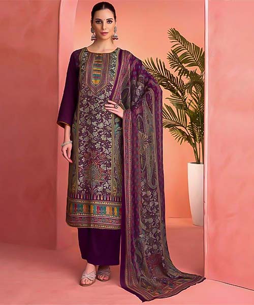 Purple Viscose Muslin Casual Wear Salwar Kameez