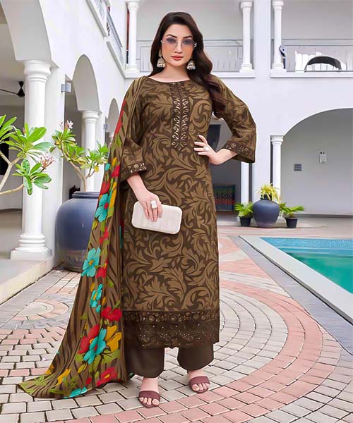 Brown  Cambric Casual Wear Salwar Kameez in northampton