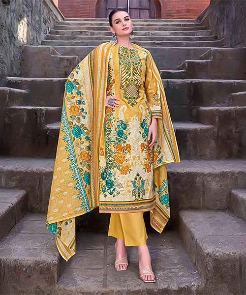 Yellow  Cambric Cotton Casual Wear Salwar Kameez in canterbury