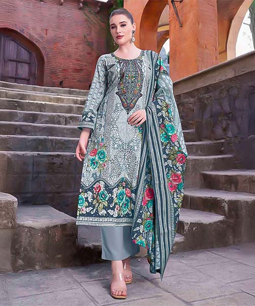 Grey Cambric Cotton Casual Wear Salwar Kameez in canterbury