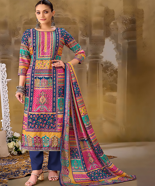 Multicolour Muslin Printed Suit