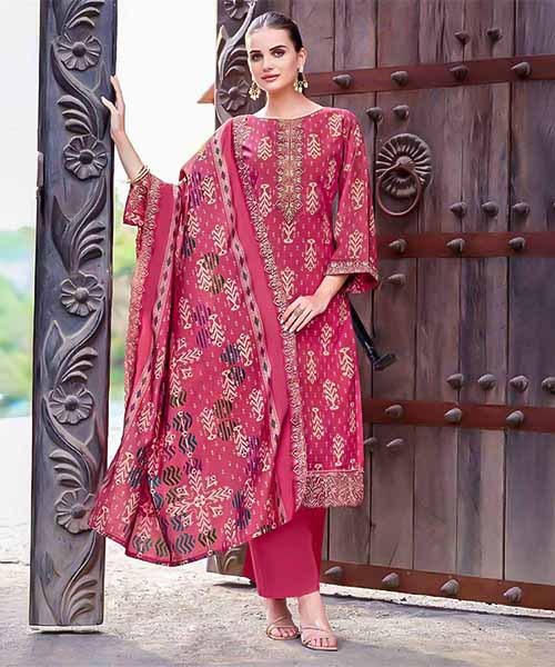 Red  Rayon Casual Wear Salwar Kameez in romania