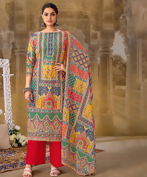 Multicolour Muslin Printed Suit