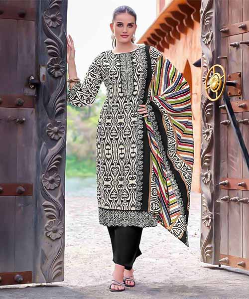 Black and White Rayon Casual Wear Salwar Kameez in romania