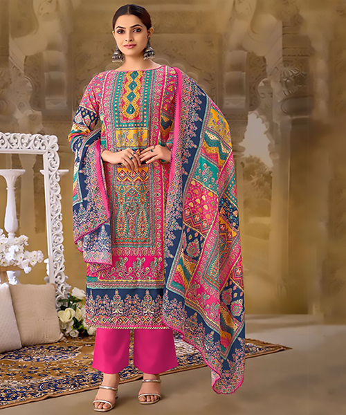 Multicolour Muslin Printed Suit