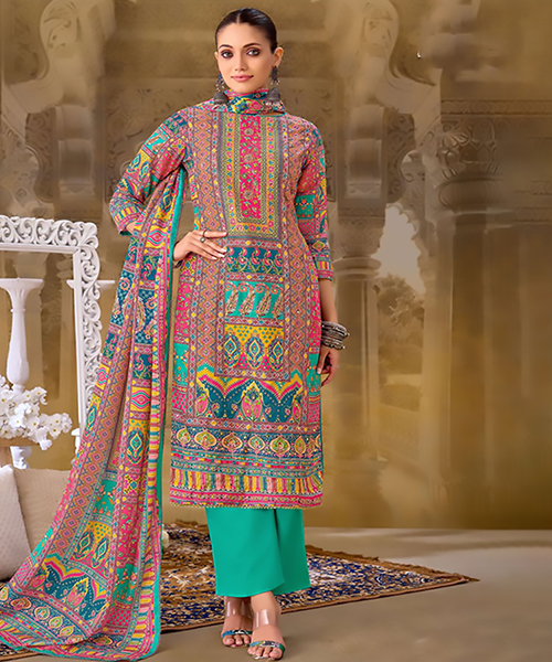 Multicolour Muslin Printed Suit