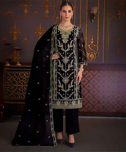 Black Organza Casual Wear Salwar Kameez