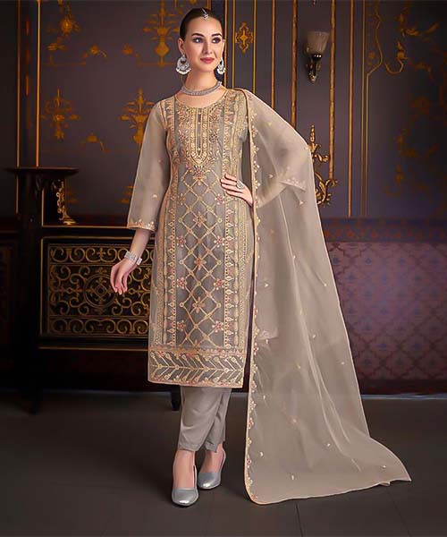 Grey Organza Casual Wear Salwar Kameez in mumbai