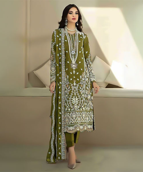 Green  Organza Casual Wear Salwar Kameez