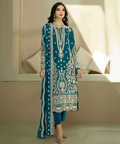 Blue Organza Casual Wear Salwar Kameez