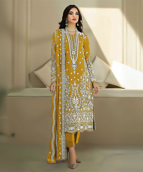 Yellow  Organza Casual Wear Salwar Kameez