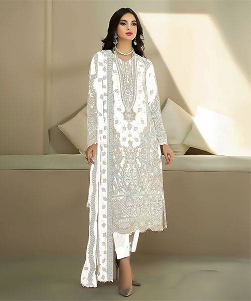 White Organza Casual Wear Salwar Kameez