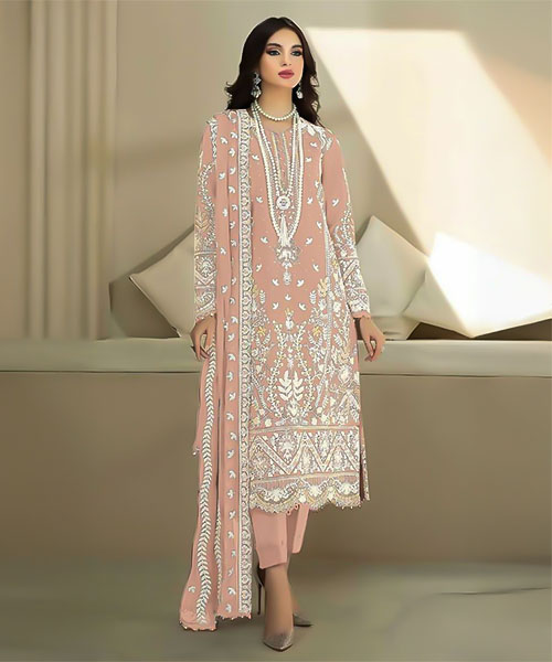 Salmon Organza Casual Wear Salwar Kameez