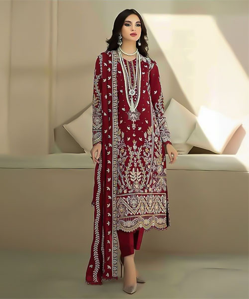 Red Organza Casual Wear Salwar Kameez