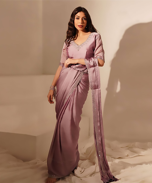 Purple  Chinon silk Designer Saree