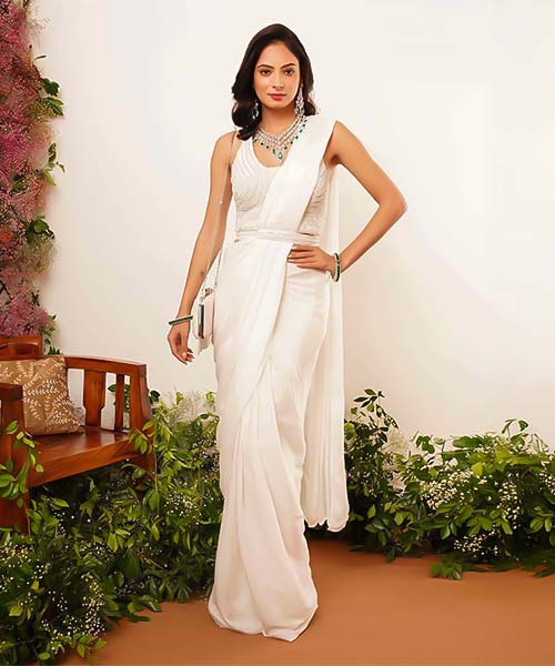 White  Georgette Designer Saree in canada