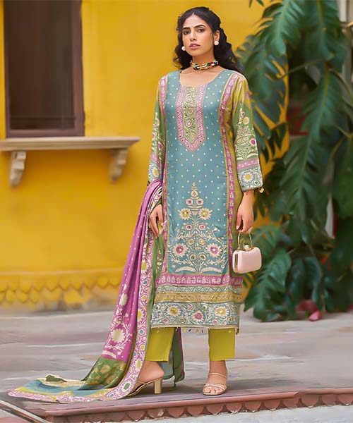 Sky Blue Viscose Muslin Casual Wear Salwar Kameez in bristol