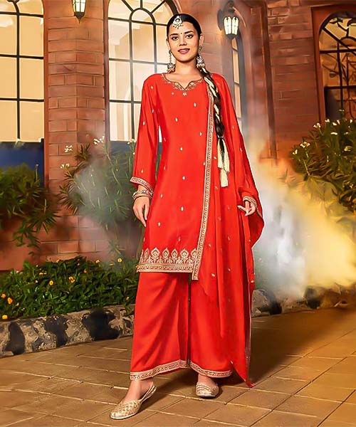 Orange Chinon  Party Wear Kurti in delhi