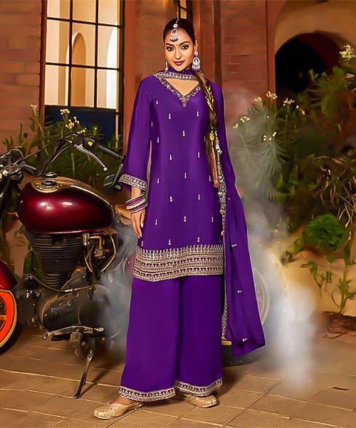 Purple Chinon  Party Wear Kurti in delhi